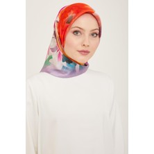 Armine Lila Batik Çiçek Desenli Tivil İpek Eşarp 9103 - 51