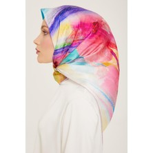 Armine Pembe-Petrol Yeşil Batik Desen Tivil İpek Eşarp 9102-82
