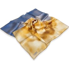 Armine Hardal - Mavi Geçişli Çiçek Desen Tivil İpek Eşarp 9124 - 51