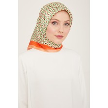 Armine Yeşil - Kahverengi Geometrik Desen Tivil İpek Eşarp 9151 - 34