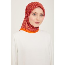 Armine Turuncu Mini Çiçek  Desen Tivil İpek Eşarp 9134 - 50