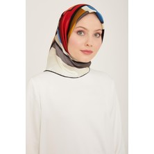 Armine Antrasit Gri - Kırmızı Geometrik Desen Tivil İpek Eşarp 9122 - 34