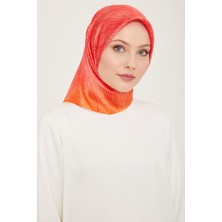 Armine Pembe - Turuncu Yazı Desen Tivil İpek Eşarp 9142 - 81