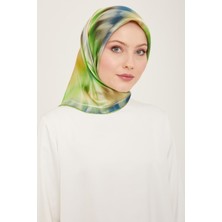 Armine Lacivert Neon Yeşil Batik Desen Tivil İpek Eşarp 9136 - 02
