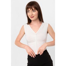 Laranor Alttan Çıtçıtlı V Yaka Yakada Büzgü Detaylı Bluz&body 36 - Ecru