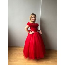Taha Kids Fırfırlı Prenses Kız Çocuk Abiye Kırmızı