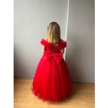 Taha Kids Fırfırlı Prenses Kız Çocuk Abiye Kırmızı