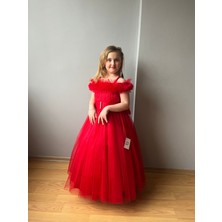 Taha Kids Fırfırlı Prenses Kız Çocuk Abiye Kırmızı