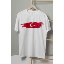 Kendim Seçtim Unisex Beyaz T-Shirt Türkiye Bayrak Futbol Nostalji Milli Takım Ay Yıldız Baskılı Tişört