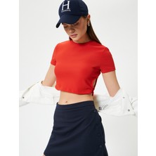 Koton Crop Tişört Pencere Detaylı Kısa Kollu Bisiklet Yaka Pamuklu