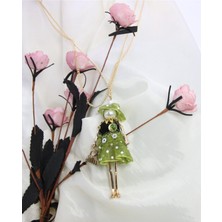 MiniQ's Bijuteri Yeşil Puantiye Elbiseli Handmade Bebek Kolye