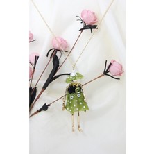 MiniQ's Bijuteri Yeşil Puantiye Elbiseli Handmade Bebek Kolye