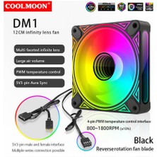 Coolmoon - Dm1 12CM Kasa Fanı 5V 3pin Argb Aura Sync 12V 4pin Pwm Soğutucu Fan - 120MM - Siyah