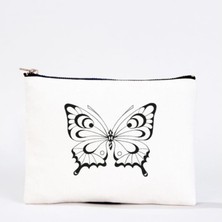 Arya Design Bez Çanta Kelebek El Boyaması Clutch Portföy Makyaj Çantası Kalemlik Bej, 15X21CM, KCNT0015