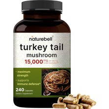 Naturebell Turkey Tail Mushroom 15,000 Mg Fruiting Body And Mycelium Extract 240 Kapsul Büyük Boy