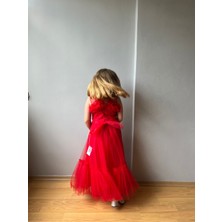 Taha Kids Tül Detay Prenses Model Çocuk Abiye Elbise Kırmızı