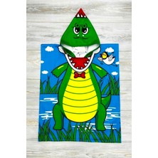 Modacity Yeni Sezon %100 Pamuklu Çizgi Karakter Desenli Kapüşonlu Çocuk Panço Bornoz (Plaj - Havuz -Banyo)