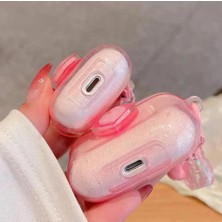 Mi7a Airpods 2.nesil Uyumlu Simli Pembe Kalp Tasarımlı Love Kılıf