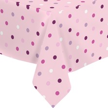 Fantastik Elyaf Astarlı Pvc Masa Örtüsü 140 x 140 cm  Silinebilir Sıvı Geçirmez Leke Tutmaz Pembe Puantiye