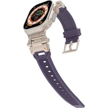 Apple Watch 7 8 9 45 mm Uyumlu Metal Aksamlı Silikon Kordon Premium Kayış