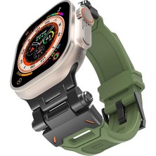 AktarMobile Apple Watch Ultra 49 mm Uyumlu Metal Aksamlı Silikon Kordon