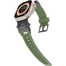 AktarMobile Apple Watch 42 44 mm Uyumlu Metal Aksamlı Silikon Kordon