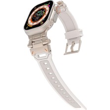 AktarMobile Apple Watch 42 44 mm Uyumlu Metal Aksamlı Silikon Kordon