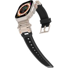 AktarMobile Apple Watch 45 mm Uyumlu Metal Aksamlı Silikon Kordon