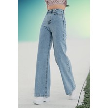 Incim Kadın Açık Mavi Kar Yıkama Yüksek Bel Denim Jean Kadın Bol Paça Kot Pantolon