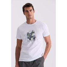 Jakamen Beyaz Slim Fit Bisiklet Yaka T-Shirt