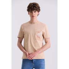 Jakamen Bej Slim Fit Bisiklet Yaka T-Shirt