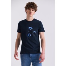Jakamen Lacivert Slim Fit Bisiklet Yaka T-Shirt