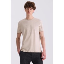 Jakamen Bej Slim Fit Bisiklet Yaka T-Shirt