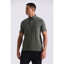 Jakamen Haki Slim Fit Desenli Polo  Yaka T-Shirt