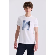Jakamen Beyaz Slim Fit Baskılı Bisiklet  Yaka T-Shirt
