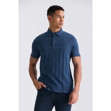 Jakamen Lacivert Slim Fit Desenli Polo Yaka T-Shirt
