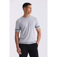 Jakamen Gri Slim Fit Bisiklet Yaka T-Shirt