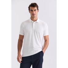 Jakamen Ekru Slim Fit Desenli Polo Yaka T-shirt