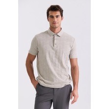 Bej Slim Fit Desenli Polo  Yaka T-Shirt