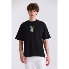 Jakamen Siyah Baskılı Bisiklet Yaka T-Shirt