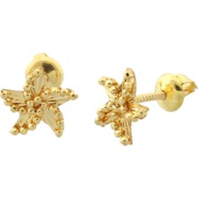 İryum  22 Ayar Altın Rüzgar Gülü Tasarım Çivi Küpe