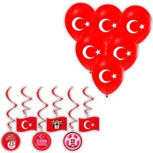 Parti Furyası 23 Nisan Süsleri 6 Lı Tavan Sarkıt Süs ve Ay Yıldız Baskılı Balon 10 Lu 23 Nisan 29 Ekim Bayram Süsleri