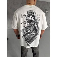 Blacktree Unisex Baskılı Oversize T-Shirt - Beyaz