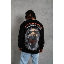 Blacktree Erkek 3 Iplik Gangster Baskılı Sweatshirt - Siyah