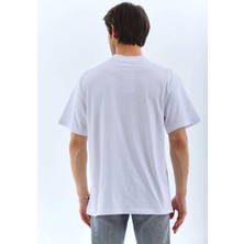 Blacktree Unisex Oversize Taşlı Bisiklet Yaka T-Shirt - Beyaz