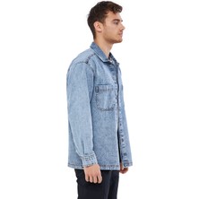 Mesfeno Clothing Mesfeno Erkek Gömlek Ceket, Oversize Kesim Kalın Kumaş, 2 Cep Detaylı,  Pamuk, Metal Düğmeli Mavi Denim