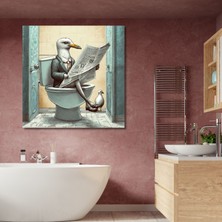 Gaagart Tekli Kare Kanvas Banyo Tablosu Gazete Okuyan Çizgisel Martı
