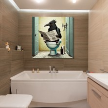 Gaagart Tekli Kare Kanvas Banyo Tablosu Gazete Okuyan Çizgisel Karga