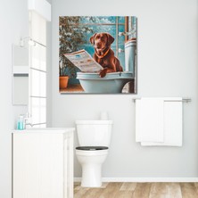 Gaagart Tekli Kare Kanvas Banyo Tablosu Gazete Okuyan Kahve Labrador