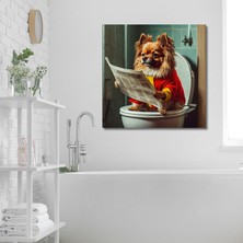 Gaagart Tekli Kare Kanvas Banyo Tablosu Gazete Okuyan Formalı Pekinez